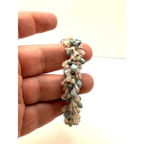 VTG Silver Tone Stretch Bracelet Plastic Bead Cluster Multi Color Boho Fashion - Picture 3 of 7